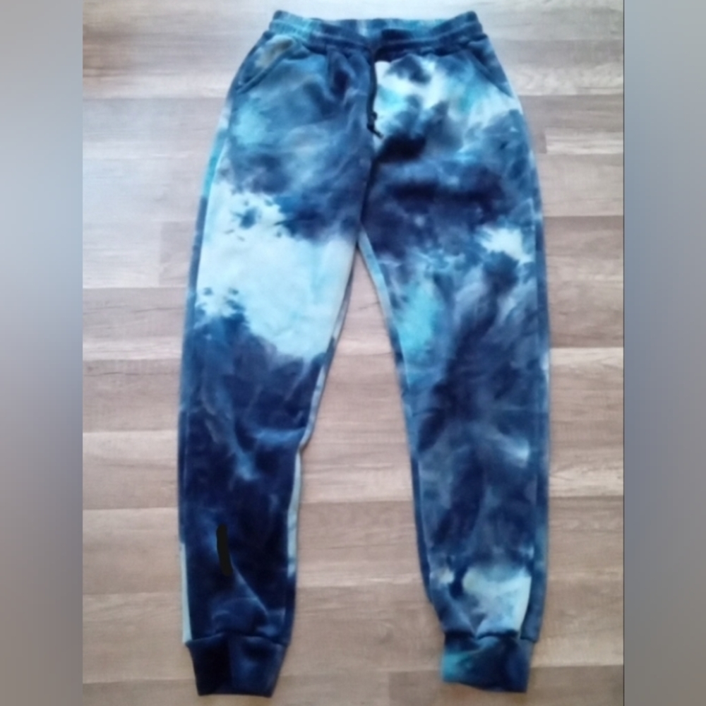 Blue tie dye velvet fleece lined joggers